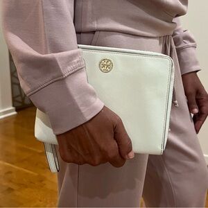 Tory Burch Ivory Wristlet with Gold Accents